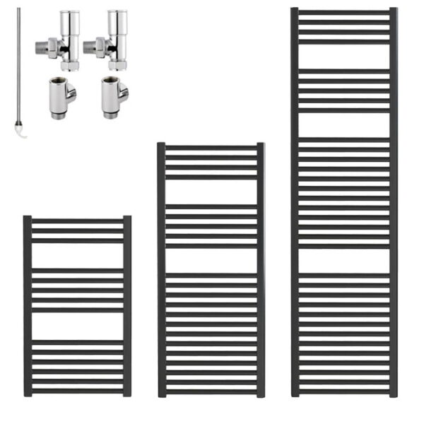 Aura 25 Straight Black Dual Fuel Heated Towel Rail / Bathroom Radiator Efficient Heating, Well Made, Excellent Value Buy Online From Solaire Quartz UK Shop 3