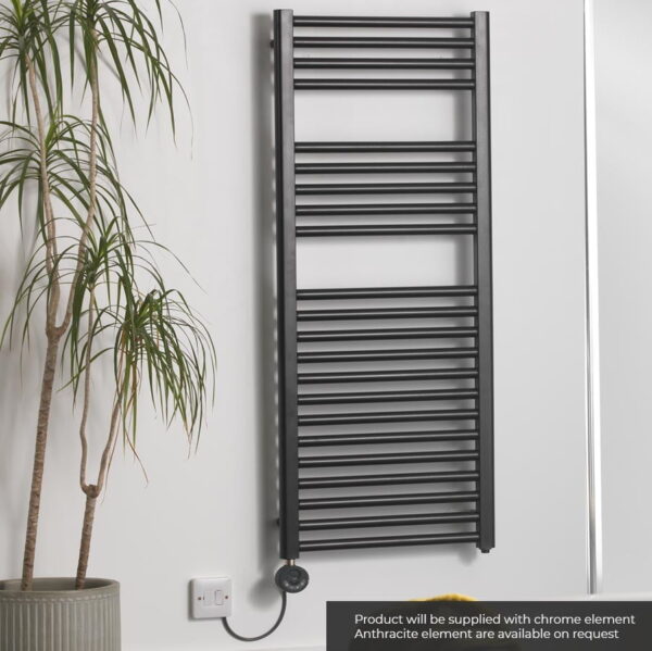 Aura 25 Straight Black Thermostatic Electric Heated Towel Rail + Timer, Remote Efficient Heating, Well Made, Excellent Value Buy Online From Solaire Quartz UK Shop 7