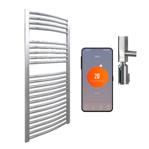 Aura WiFi Electric Towel Warmer, Thermostatic, Curved, Chrome Efficient Heating, Well Made, Excellent Value Buy Online From Solaire Quartz UK Shop 9