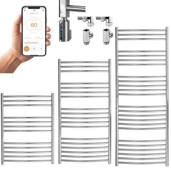 Aura Steel Stainless Steel Dual Fuel Towel Rail with Thermostat, Timer + WiFi Control