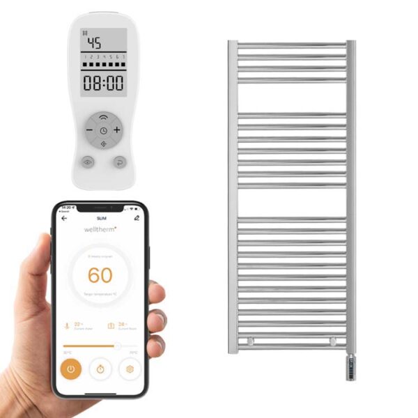 Aura WiFi Electric Towel Warmer, Thermostatic, Straight, Chrome Efficient Heating, Well Made, Excellent Value Buy Online From Solaire Quartz UK Shop 4