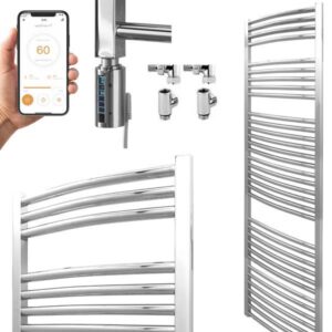 Aura 25 Curved Chrome | WiFi Thermostatic Dual Fuel Heated Towel Rail Efficient Heating, Well Made, Excellent Value Buy Online From Solaire Quartz UK Shop