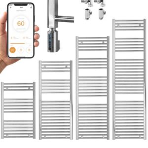 Aura 25 Straight Chrome | WiFi Thermostatic Dual Fuel Heated Towel Rail Efficient Heating, Well Made, Excellent Value Buy Online From Solaire Quartz UK Shop