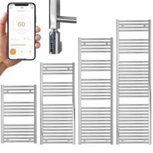 Aura 25 Straight Chrome | WiFi Thermostatic Electric Heated Towel Rail Efficient Heating, Well Made, Excellent Value Buy Online From Solaire Quartz UK Shop
