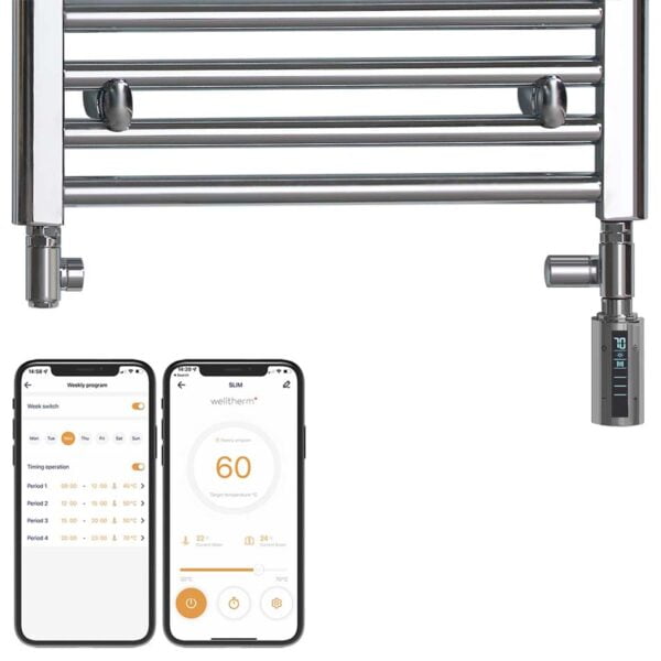 Aura Black | Dual Fuel Towel Rail with Thermostat, Timer + WiFi Control Efficient Heating, Well Made, Excellent Value Buy Online From Solaire Quartz UK Shop 5
