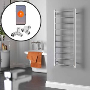 Aura Ronda Wifi Dual Fuel Towel Warmer, Thermostatic, Modern, Chrome Efficient Heating, Well Made, Excellent Value Buy Online From Solaire Quartz UK Shop