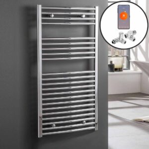 Aura WiFi Dual Fuel Towel Warmer, Thermostatic, Curved, Chrome Efficient Heating, Well Made, Excellent Value Buy Online From Solaire Quartz UK Shop