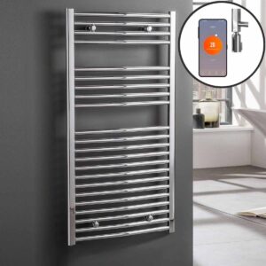 Aura WiFi Electric Towel Warmer, Thermostatic, Curved, Chrome Efficient Heating, Well Made, Excellent Value Buy Online From Solaire Quartz UK Shop