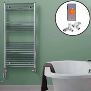 Aura WiFi Dual Fuel Towel Warmer, Thermostatic, Straight, Chrome Efficient Heating, Well Made, Excellent Value Buy Online From Solaire Quartz UK Shop