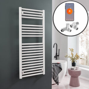 Aura WiFi Dual Fuel Towel Warmer, Thermostatic, Straight, White Efficient Heating, Well Made, Excellent Value Buy Online From Solaire Quartz UK Shop