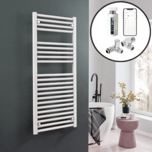Aura WiFi Dual Fuel Towel Warmer, Thermostatic, Straight, White Efficient Heating, Well Made, Excellent Value Buy Online From Solaire Quartz UK Shop 3