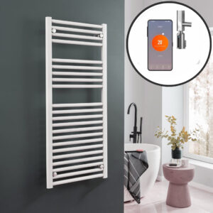 Aura WiFi Electric Towel Warmer, Thermostatic, Straight, White Efficient Heating, Well Made, Excellent Value Buy Online From Solaire Quartz UK Shop