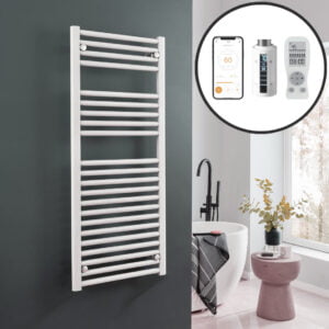 Aura WiFi Electric Towel Warmer, Thermostatic, Straight, White Efficient Heating, Well Made, Excellent Value Buy Online From Solaire Quartz UK Shop