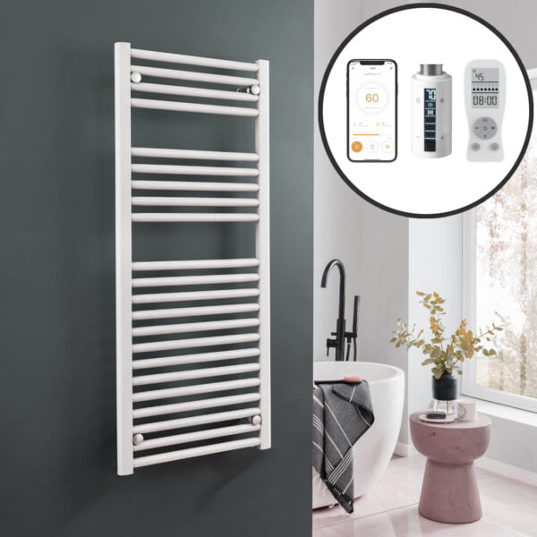 Aura WiFi Electric Towel Warmer, Thermostatic, Straight, White Efficient Heating, Well Made, Excellent Value Buy Online From Solaire Quartz UK Shop 4