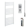 Aura Straight White Thermostatic Electric Towel Warmer With Timer, Remote Efficient Heating, Well Made, Excellent Value Buy Online From Solaire Quartz UK Shop 9