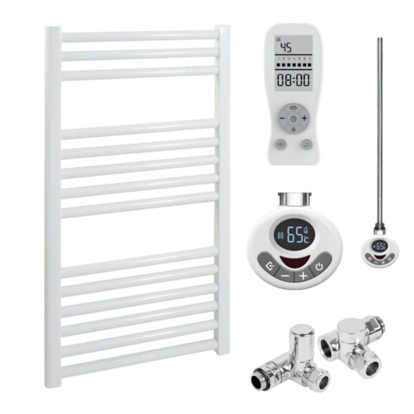 Aura Straight Dual Fuel Towel Warmer, Thermostatic With Timer, White Efficient Heating, Well Made, Excellent Value Buy Online From Solaire Quartz UK Shop 13