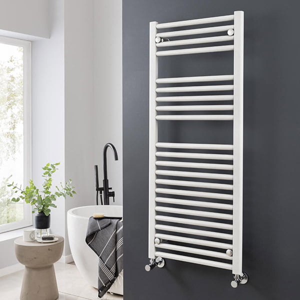 Aura Straight White Towel Warmer For Central Heating Efficient Heating, Well Made, Excellent Value Buy Online From Solaire Quartz UK Shop 3