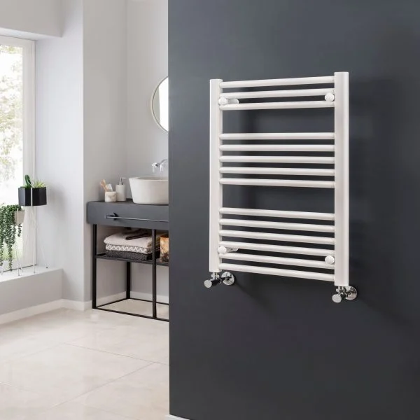 Aura Straight White Towel Warmer For Central Heating Efficient Heating, Well Made, Excellent Value Buy Online From Solaire Quartz UK Shop 5