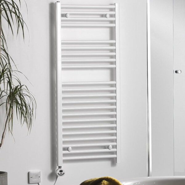 Aura Straight White Thermostatic Electric Towel Warmer With Timer, Remote Efficient Heating, Well Made, Excellent Value Buy Online From Solaire Quartz UK Shop 5