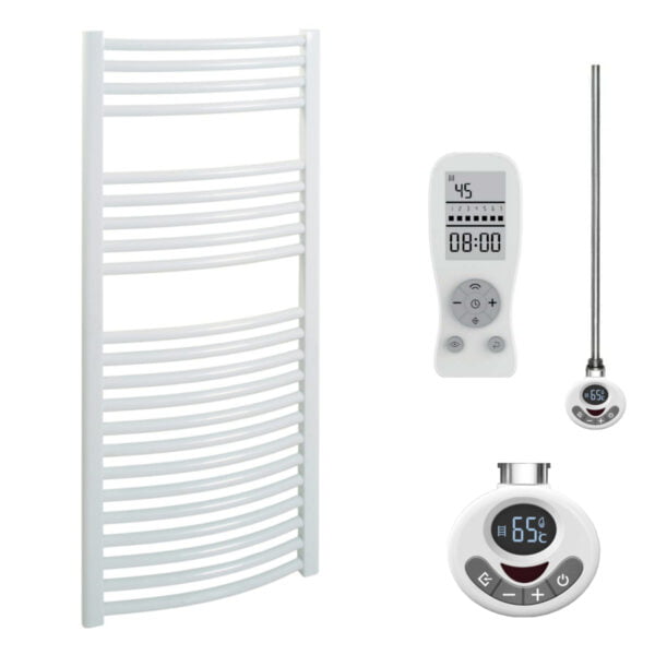 Aura Curved White Thermostatic Electric Towel Warmer With Timer, Remote Efficient Heating, Well Made, Excellent Value Buy Online From Solaire Quartz UK Shop 4