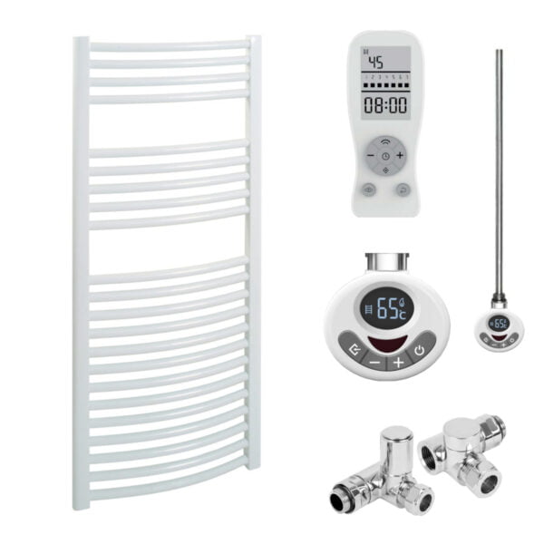 Aura Curved Duel Fuel Towel Warmer, Thermostatic With Timer, White Efficient Heating, Well Made, Excellent Value Buy Online From Solaire Quartz UK Shop 4