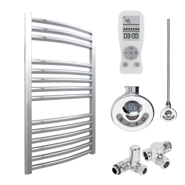 Aura Curved Duel Fuel Towel Warmer, Thermostatic With Timer, Chrome Efficient Heating, Well Made, Excellent Value Buy Online From Solaire Quartz UK Shop 4