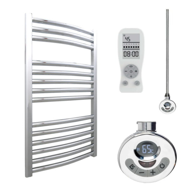Aura Curved Chrome Thermostatic Electric Towel Warmer With Timer Efficient Heating, Well Made, Excellent Value Buy Online From Solaire Quartz UK Shop 4