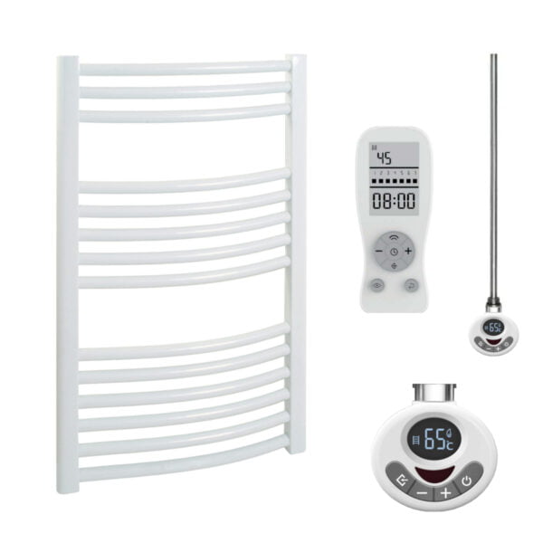 Aura Curved White Thermostatic Electric Towel Warmer With Timer, Remote Efficient Heating, Well Made, Excellent Value Buy Online From Solaire Quartz UK Shop 3