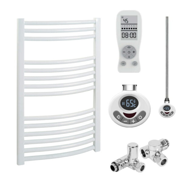 Aura Curved Duel Fuel Towel Warmer, Thermostatic With Timer, White Efficient Heating, Well Made, Excellent Value Buy Online From Solaire Quartz UK Shop 3