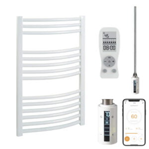 Aura WiFi Electric Towel Warmer, Thermostatic, Curved, White Efficient Heating, Well Made, Excellent Value Buy Online From Solaire Quartz UK Shop