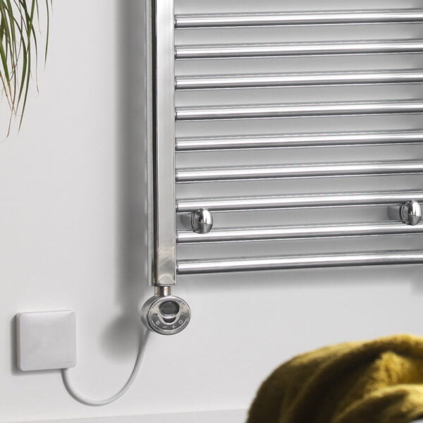 Aura Curved White Thermostatic Electric Towel Warmer With Timer, Remote Efficient Heating, Well Made, Excellent Value Buy Online From Solaire Quartz UK Shop 7