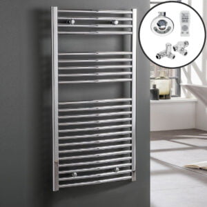 Aura Curved Duel Fuel Towel Warmer, Thermostatic With Timer, Chrome Efficient Heating, Well Made, Excellent Value Buy Online From Solaire Quartz UK Shop