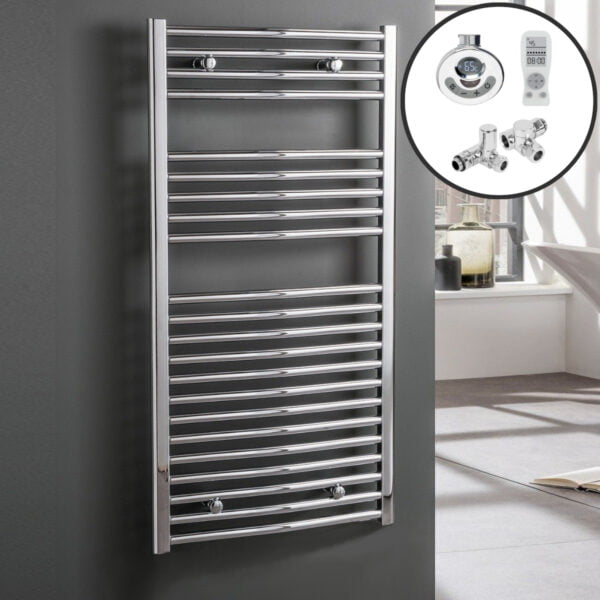 Aura Curved Duel Fuel Towel Warmer, Thermostatic With Timer, Chrome Efficient Heating, Well Made, Excellent Value Buy Online From Solaire Quartz UK Shop 3