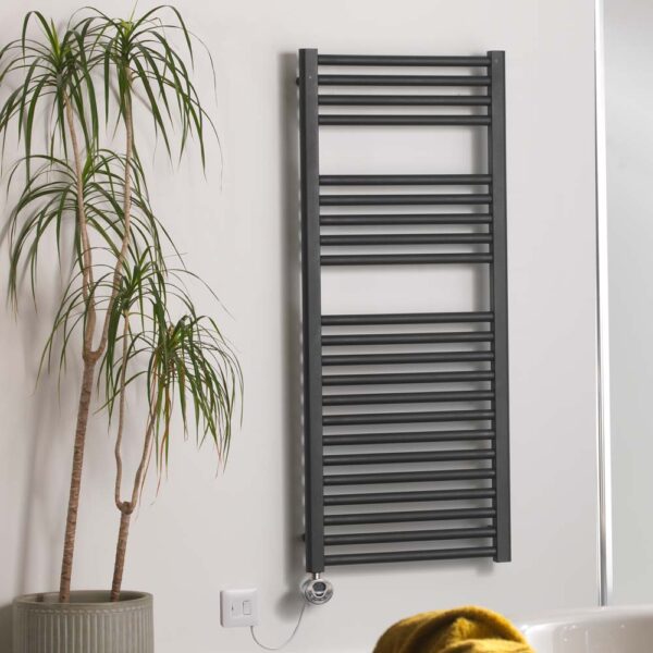 Aura Straight Thermostatic Electric Towel Warmer With Timer, Black Efficient Heating, Well Made, Excellent Value Buy Online From Solaire Quartz UK Shop 10