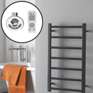 Aura Ronda Electric Towel Warmer, Thermostatic With Timer, Modern, Anthracite Efficient Heating, Well Made, Excellent Value Buy Online From Solaire Quartz UK Shop