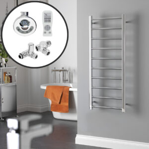 Aura Ronda Dual Fuel Towel Warmer, Thermostatic With Timer, Modern, Chrome Efficient Heating, Well Made, Excellent Value Buy Online From Solaire Quartz UK Shop