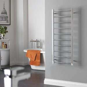 Aura Ronda Towel Warmer For Central Heating, Modern, Chrome Efficient Heating, Well Made, Excellent Value Buy Online From Solaire Quartz UK Shop