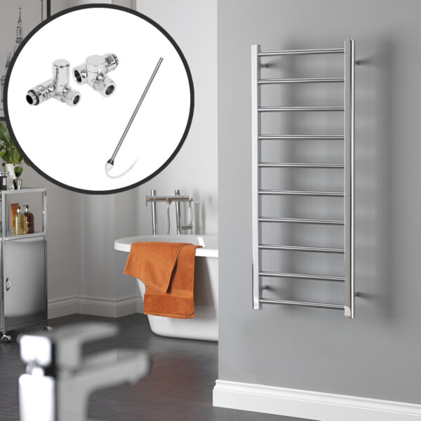 Aura Ronda Dual Fuel Towel Warmer, Chrome, With Valves And Element Efficient Heating, Well Made, Excellent Value Buy Online From Solaire Quartz UK Shop 3