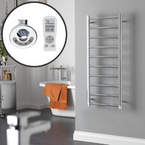 Aura Ronda Electric Towel Warmer, Thermostatic With Timer, Modern, Chrome Efficient Heating, Well Made, Excellent Value Buy Online From Solaire Quartz UK Shop