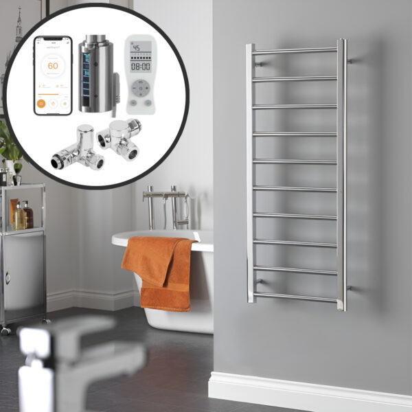 Aura Ronda Wifi Dual Fuel Towel Warmer, Thermostatic, Modern, Chrome Efficient Heating, Well Made, Excellent Value Buy Online From Solaire Quartz UK Shop 3