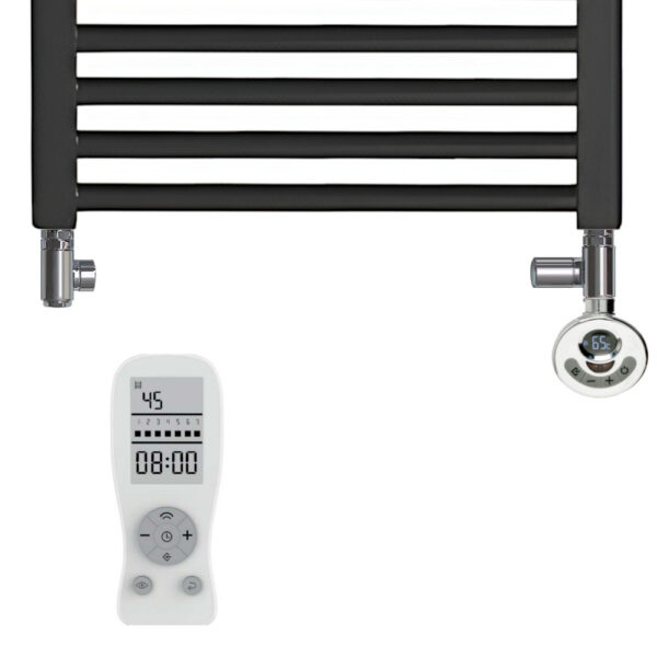 Aura Straight Dual Fuel Towel Warmer, Thermostatic With Timer, Black Efficient Heating, Well Made, Excellent Value Buy Online From Solaire Quartz UK Shop 5