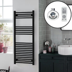 Aura Straight Thermostatic Electric Towel Warmer With Timer, Black Efficient Heating, Well Made, Excellent Value Buy Online From Solaire Quartz UK Shop 3