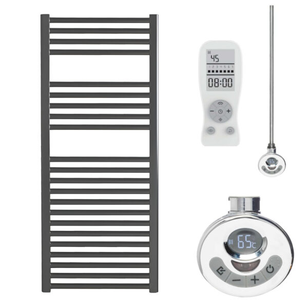 Aura Straight Anthracite Heated Towel Rail – Electric, Thermostat + Timer Efficient Heating, Well Made, Excellent Value Buy Online From Solaire Quartz UK Shop 3