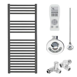 Aura Straight Anthracite Heated Towel Rail – Dual Fuel, Thermostat + Timer Efficient Heating, Well Made, Excellent Value Buy Online From Solaire Quartz UK Shop