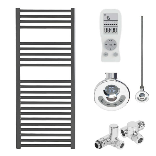 Aura Straight Anthracite Heated Towel Rail – Dual Fuel, Thermostat + Timer Efficient Heating, Well Made, Excellent Value Buy Online From Solaire Quartz UK Shop 3