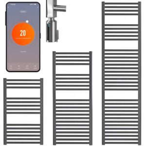 Aura Straight Anthracite Heated Towel Rail – WiFi Control, Thermostat and Timer Efficient Heating, Well Made, Excellent Value Buy Online From Solaire Quartz UK Shop